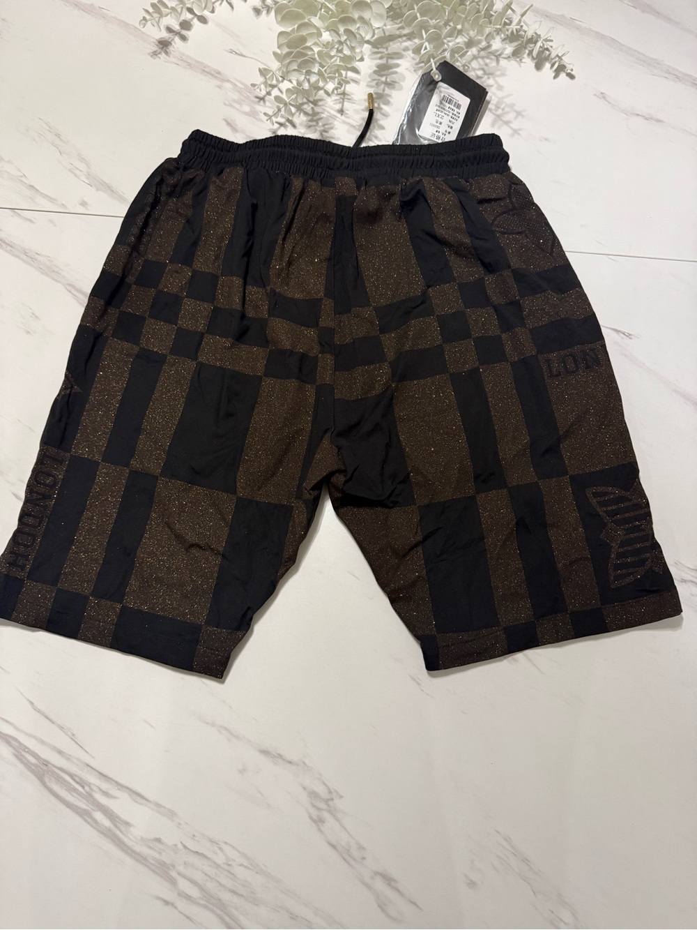 Men's Black & Brown Check Athletic Shorts